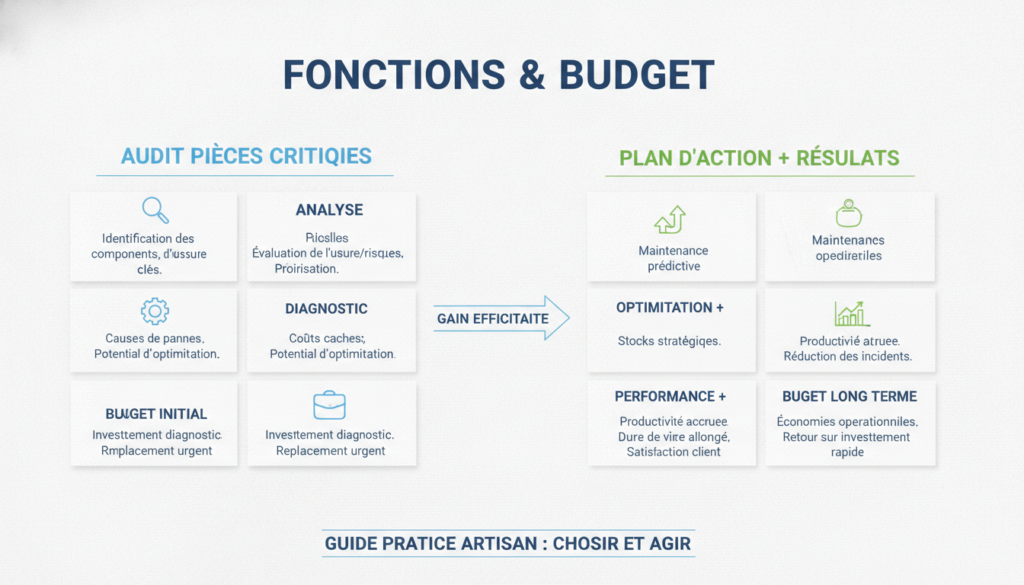 Plan d’action pour obtenir plus de résultats avec audit pièces critiques pour un artisan : guide pratique et conseils professionnels 3 Schéma comparatif réaliste avec texte sur audit pièces critiques