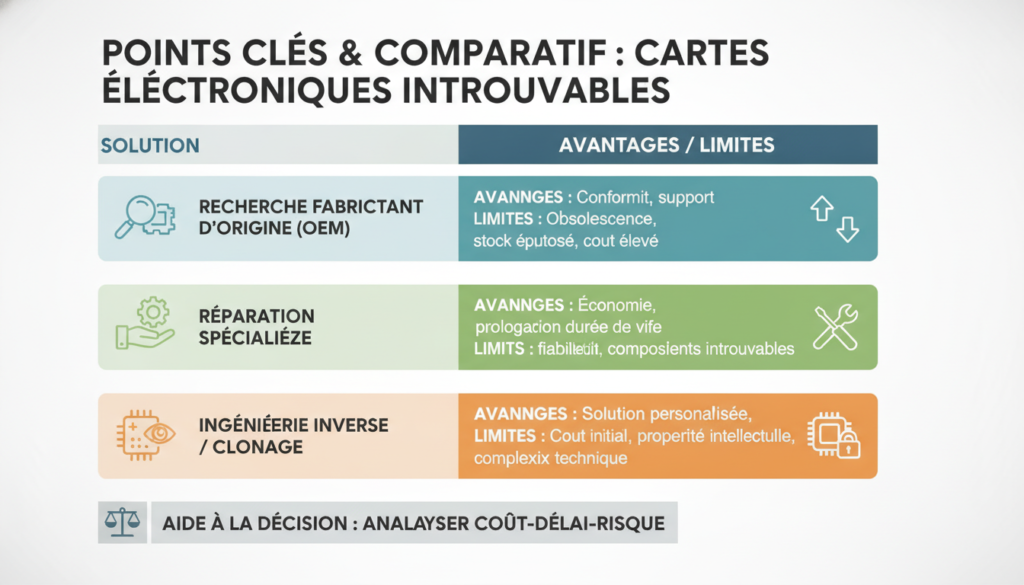 Comment localiser des cartes électroniques industrielles introuvables 3 Schéma comparatif réaliste avec texte sur cartes electroniques industrielles introuvables