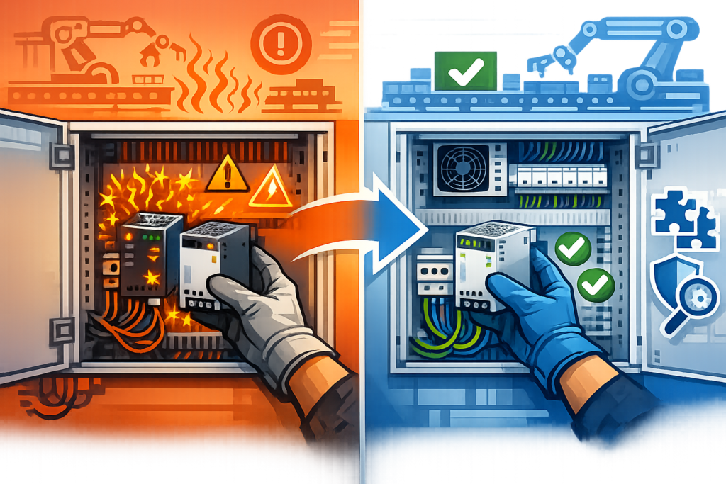 Alimentations industrielles obsolètes : pourquoi faire appel à un fournisseur professionnel spécialisé 3 Illustration graphique sur fournisseur alimentation industrielle